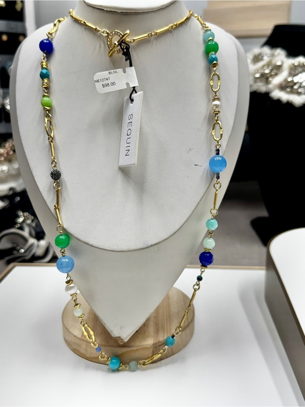 Gold-Link Multicolor Bead Necklace